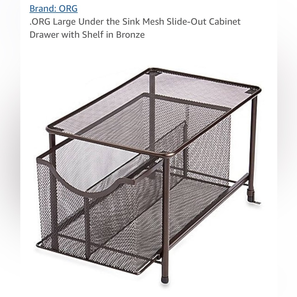 ORG Large under the sink mesh slide out cabinet drawer with shelf bronze